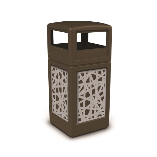 Commercial Zone PolyTec 42 Gallon Trash Container, Brown with Stainless Steel Panels, Intermingle